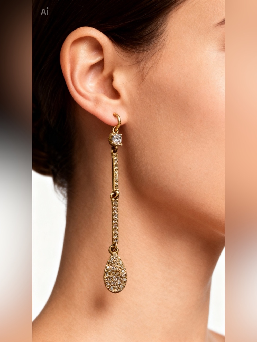 Givenchy Long Gold-Plated Drop Teardrop Crystal Leverback Earrings - Picture 2 of 6